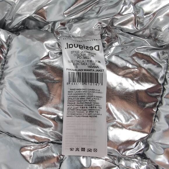 Desigual Jasmine Gold Metallic Puffer Padded Women's Jacket - US Size XS - NWT - Picture 7 of 14